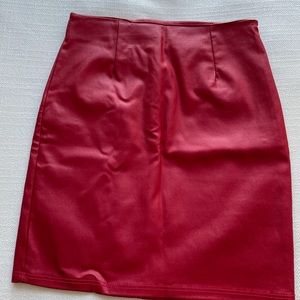 Red faux leather mini skirt *not wrinkled in person*